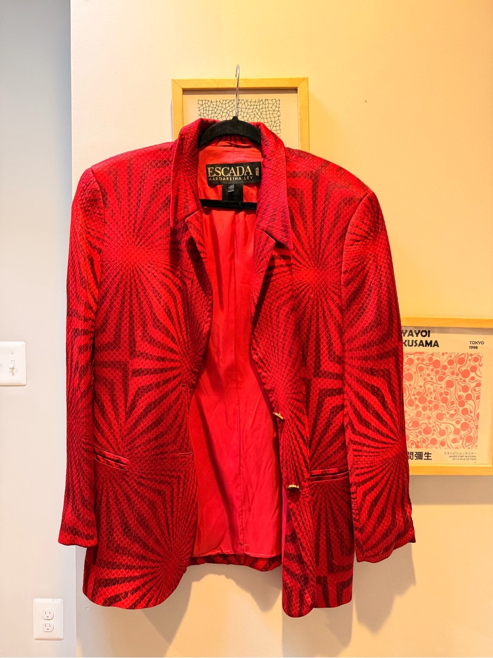 Escada Red Textured Geometric Blazer Jacket